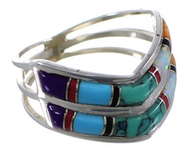 Multicolor Inlay Genuine Sterling Silver Ring Size 6 EX51459